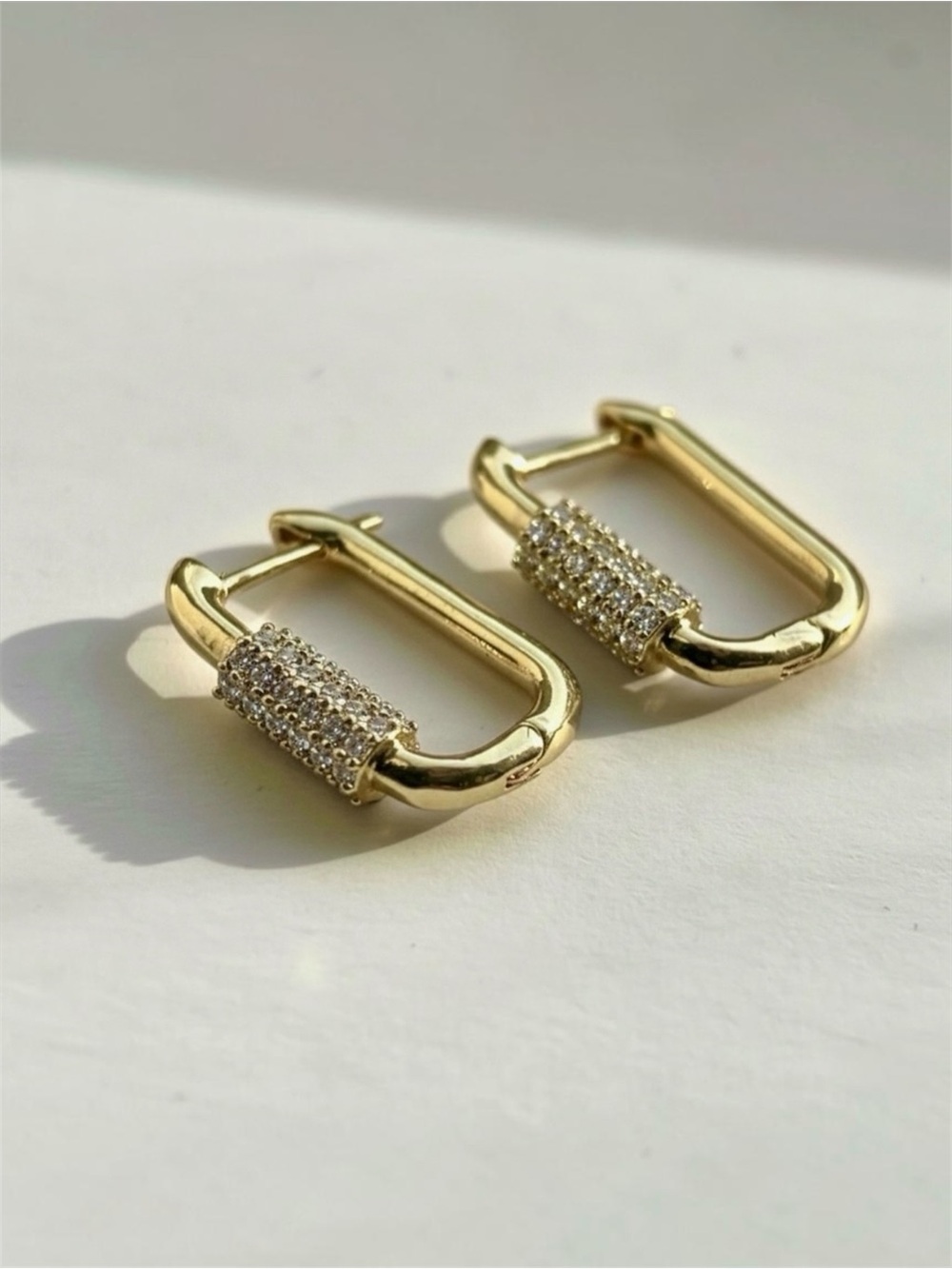 LAST 1 🔥 Gold & Silver Rectangle Huggie Earrings Cubic Zirconia Luxury Jewelry